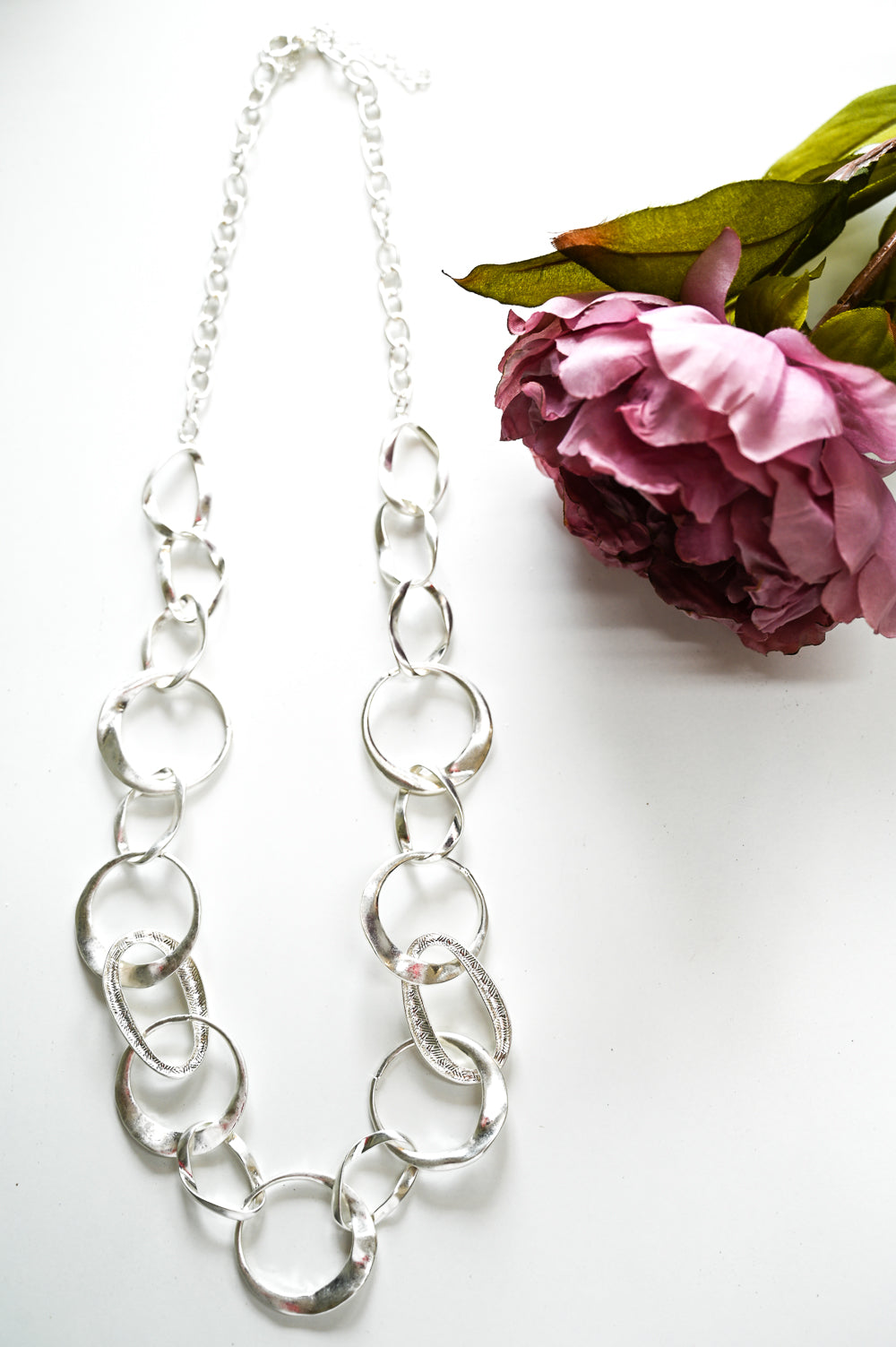 Long Silver Multi Circle Necklace