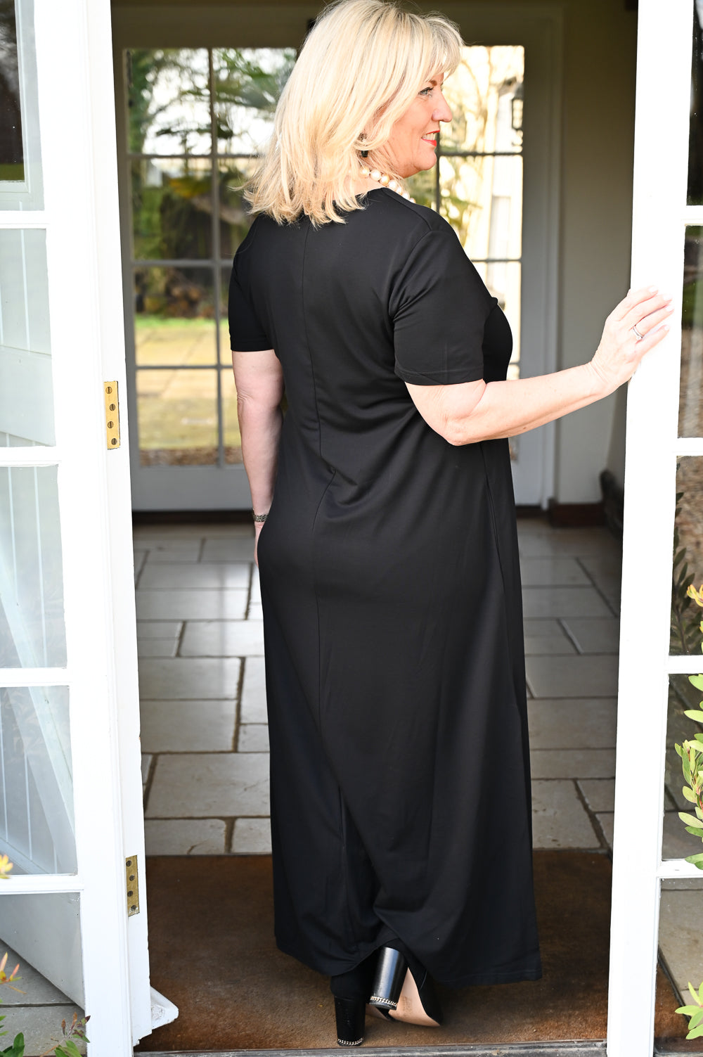 Short Sleeve Split Seam Maxi Dress - Malissa J - Black