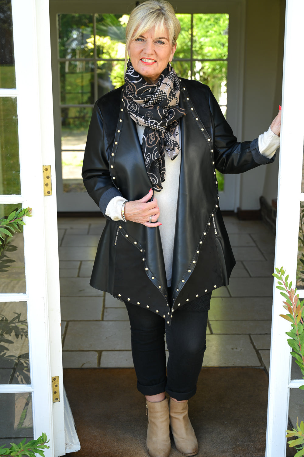 PU & Mock suede zip pocket Studded Jacket- Malissa J – Mandy's Heaven