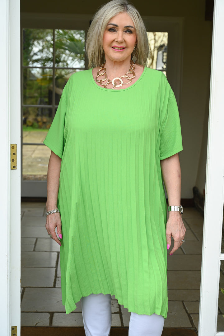 Green Pleated Shirt Dress