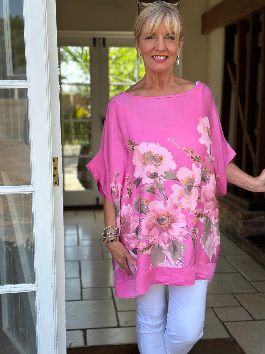 Floral Soft Ovesized Top | Fuchsia