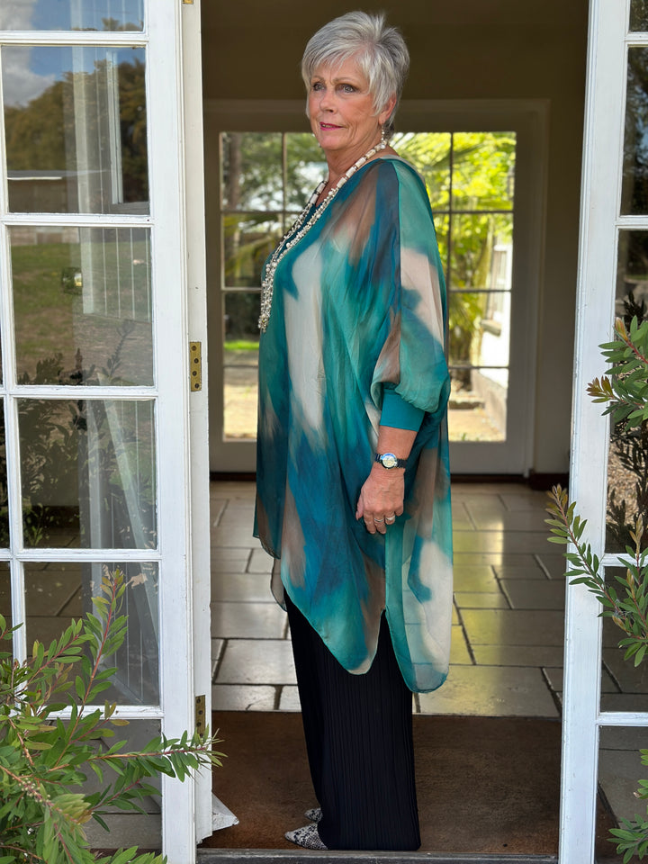 Bella Watercolour Silk Blouse | Aqua