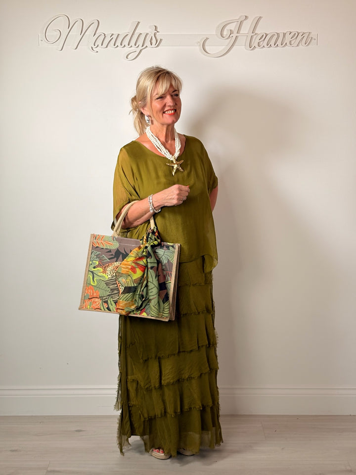 Silk Tiered Ruffle Dress | Olive