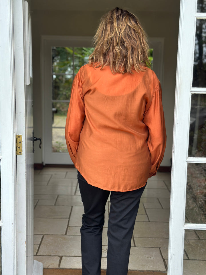 Ruffle Detail Sheer Button Blouse | Copper