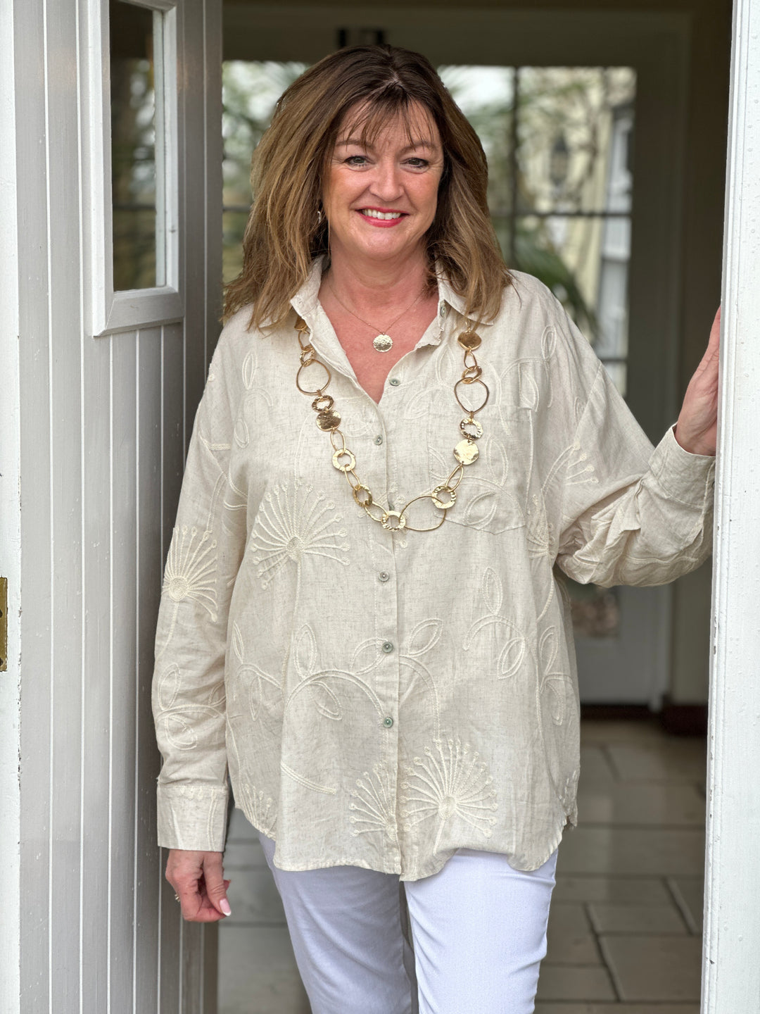 Linen Garden Design Shirt | Sand - Mandy's Heaven 