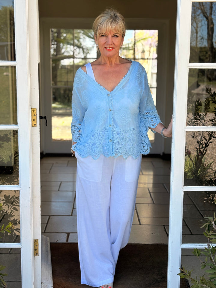 Crochet Floral Cardigan | Sky Blue