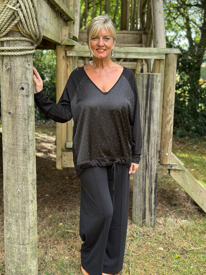 Studded Satin-Feel Front Top - Malissa J | Black