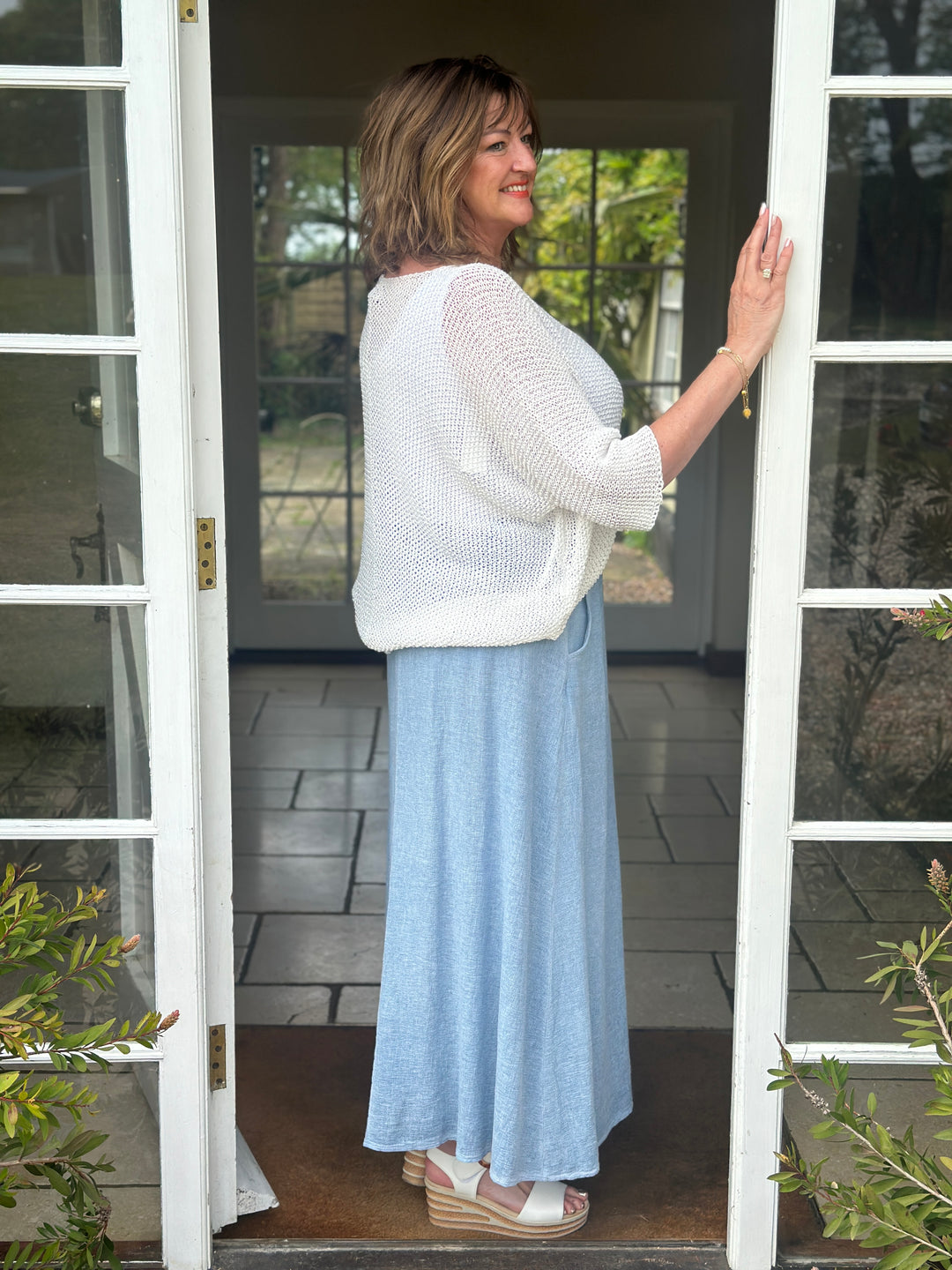 Button Detail Skirt | Dusky Blue