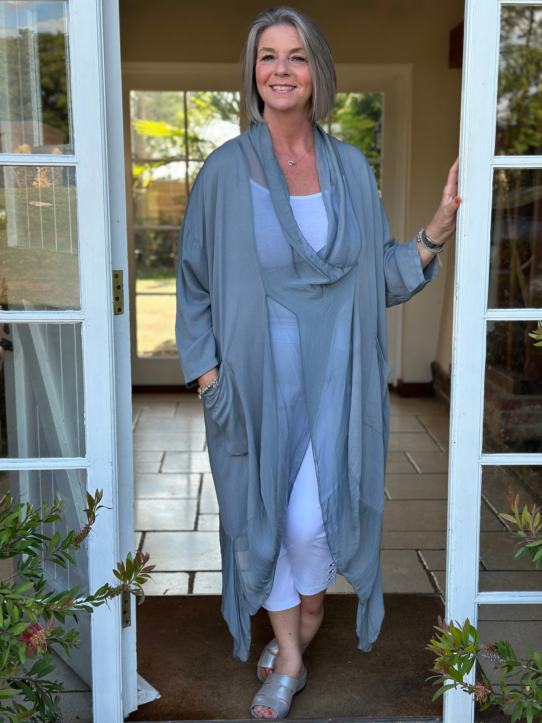 Silk Crossover Tunic | Grey