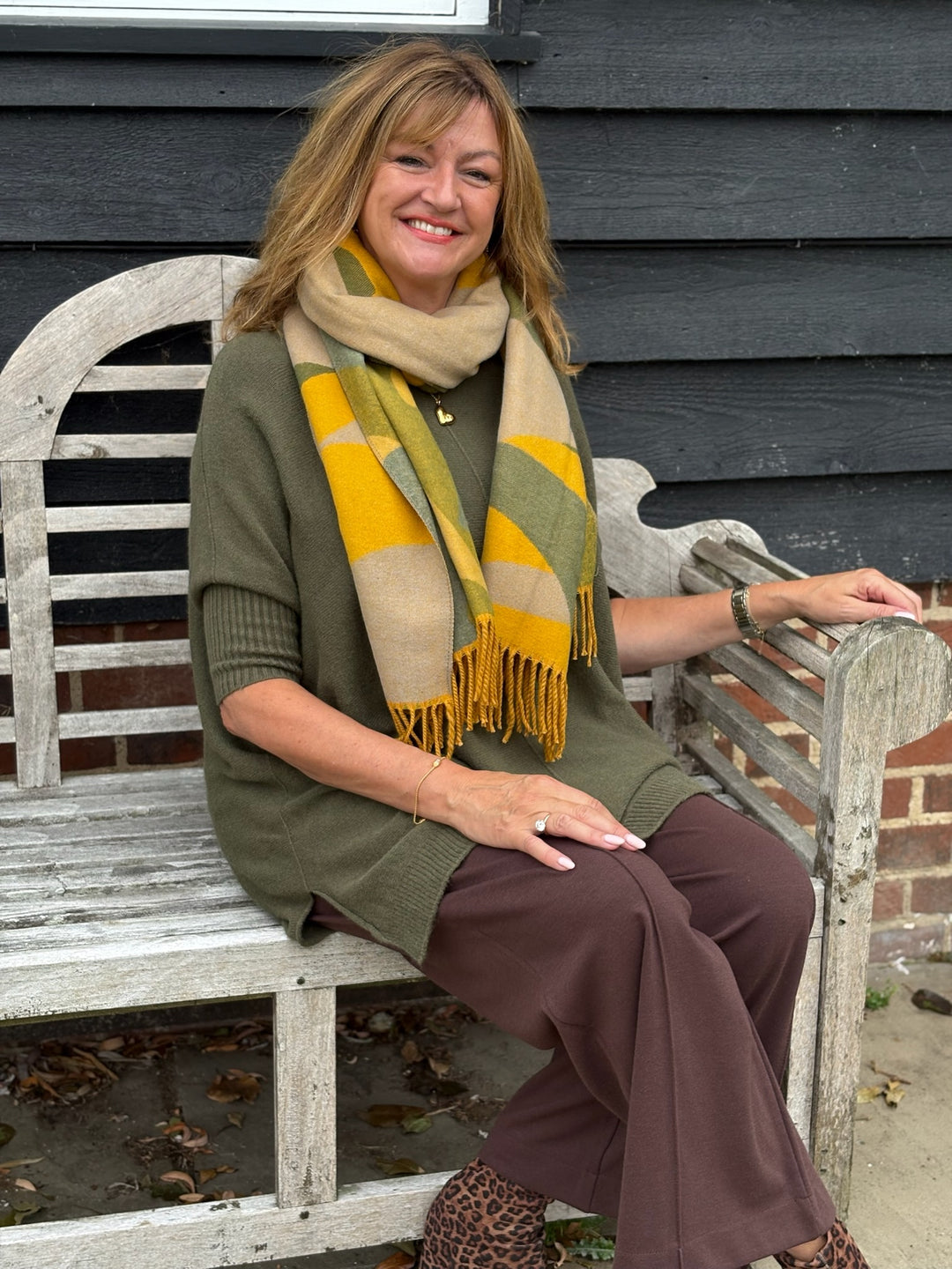 Cashmere Reversible Abstract Scarf | Mustard