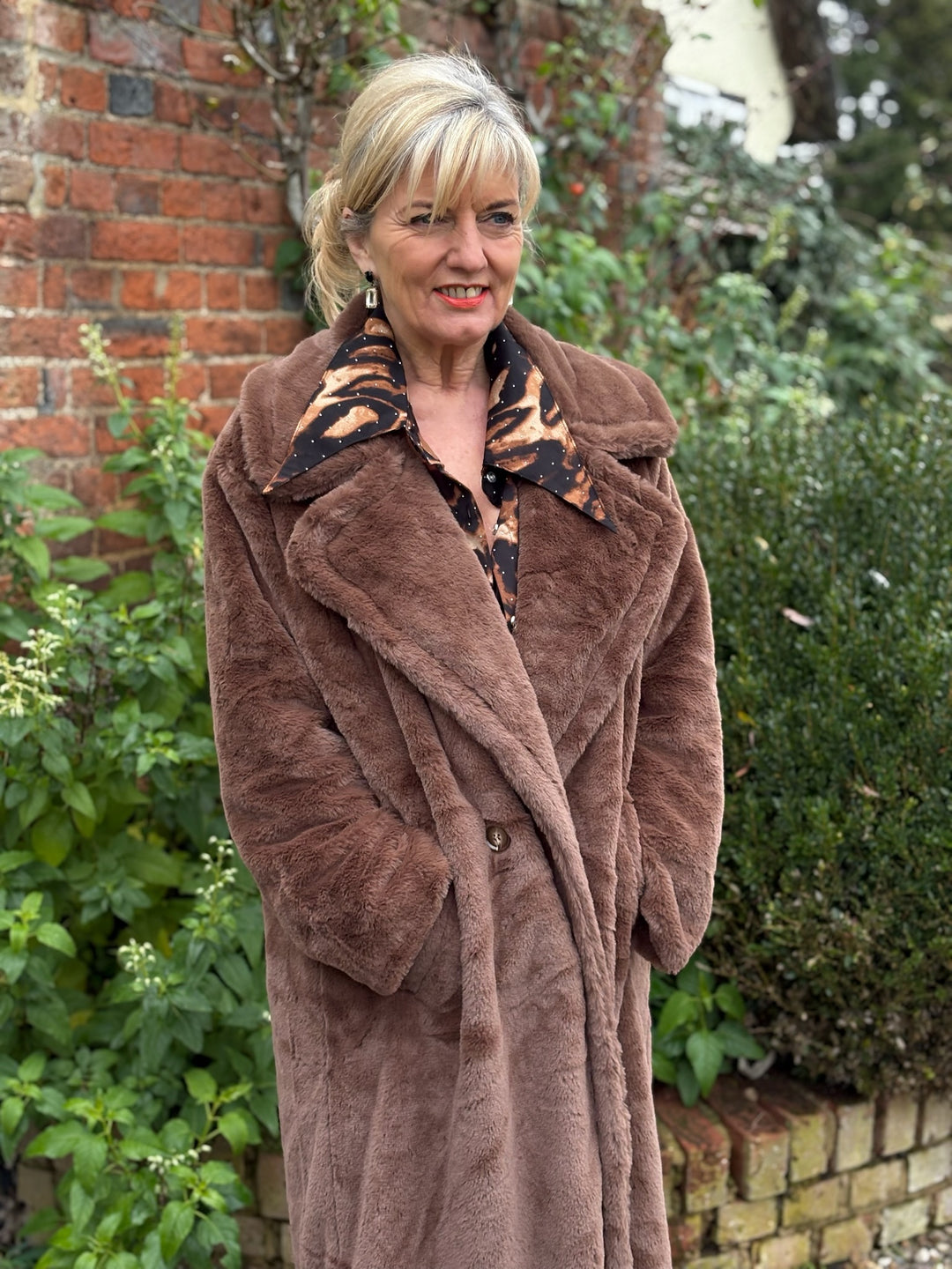 Longline Plush Faux Fur Coat | Mocha