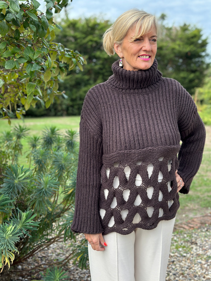 Loop Detail Roll Neck Chunky Knit - Malissa J | Chocolate Brown