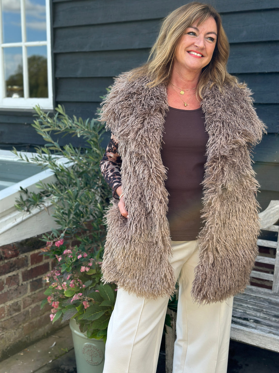 Shaggy Faux Fur Gilet - Malissa J | Taupe
