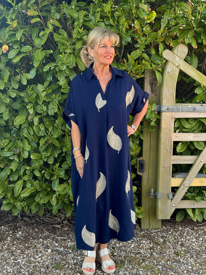 Shimmer Leaf Tunic Dress | Navy