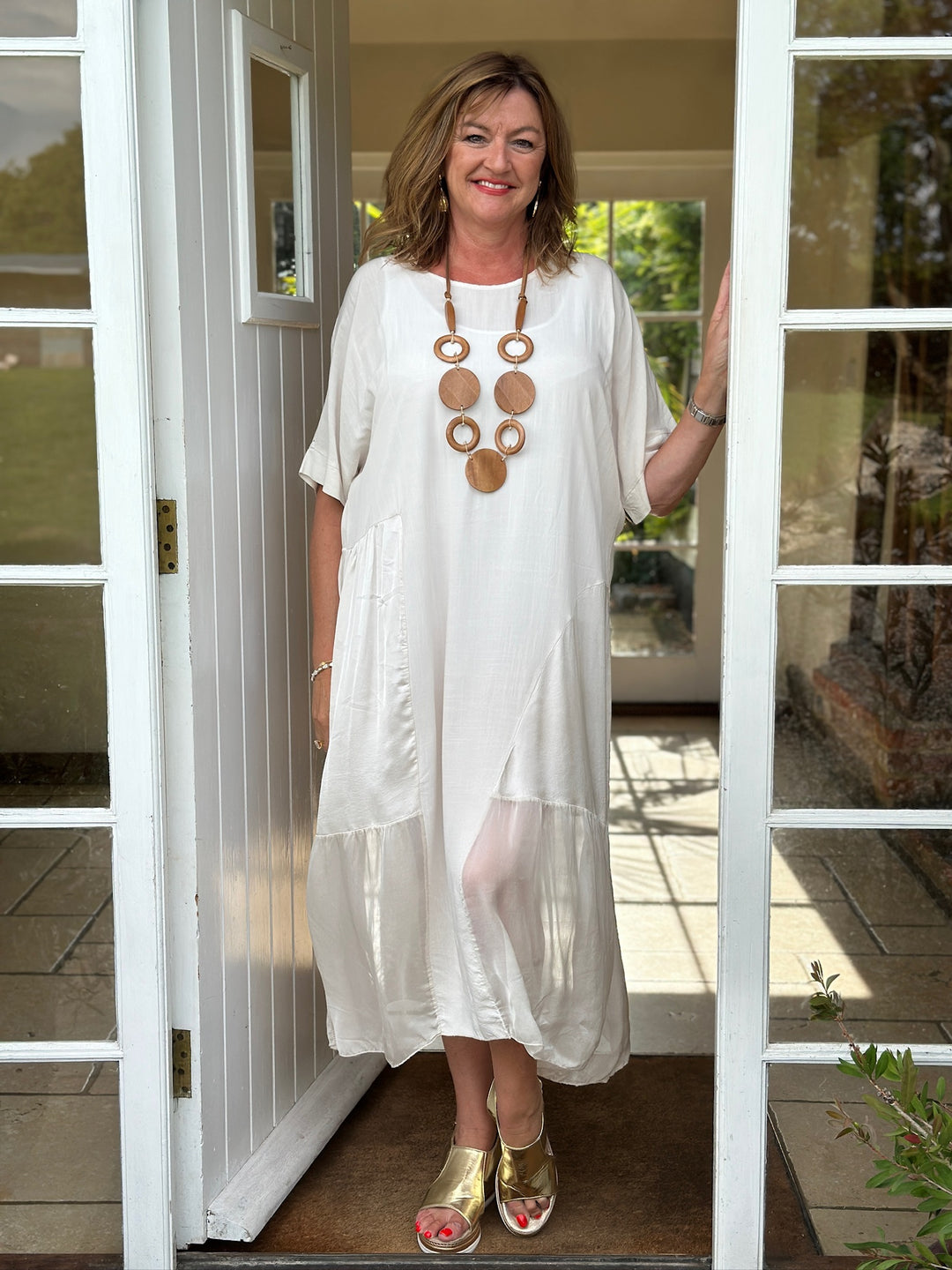 Silk-Blend Side Panel Dress | Ivory