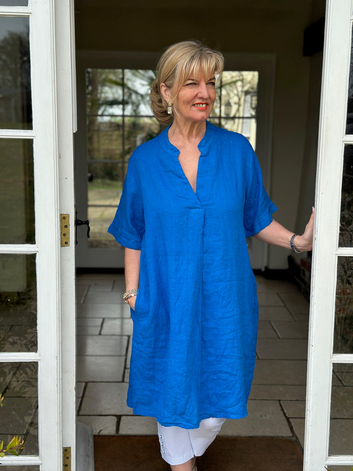 Tunic Dress Top - Relaxed Fit Linen | Deep Blue