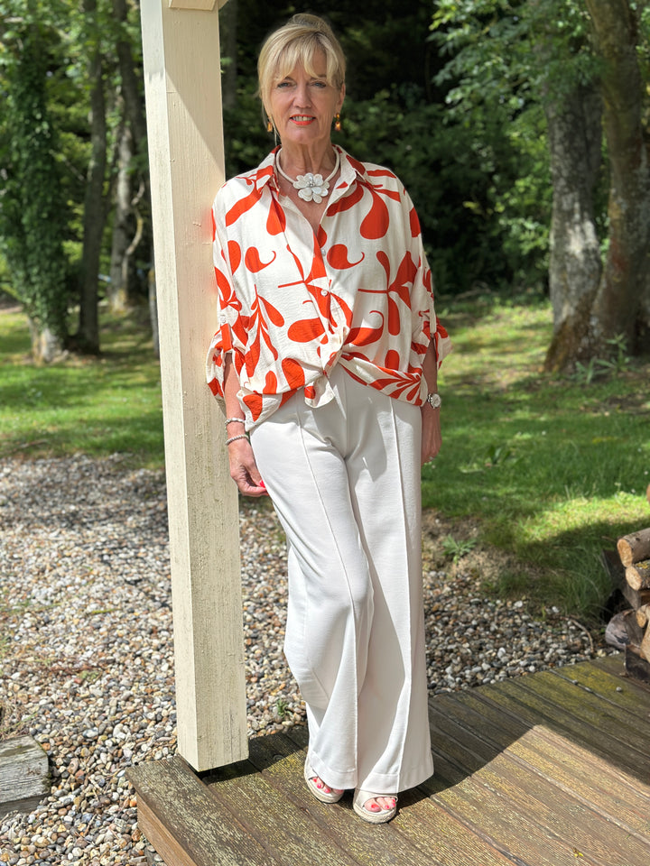 Abstract Leaf Motif Shirt | Orange