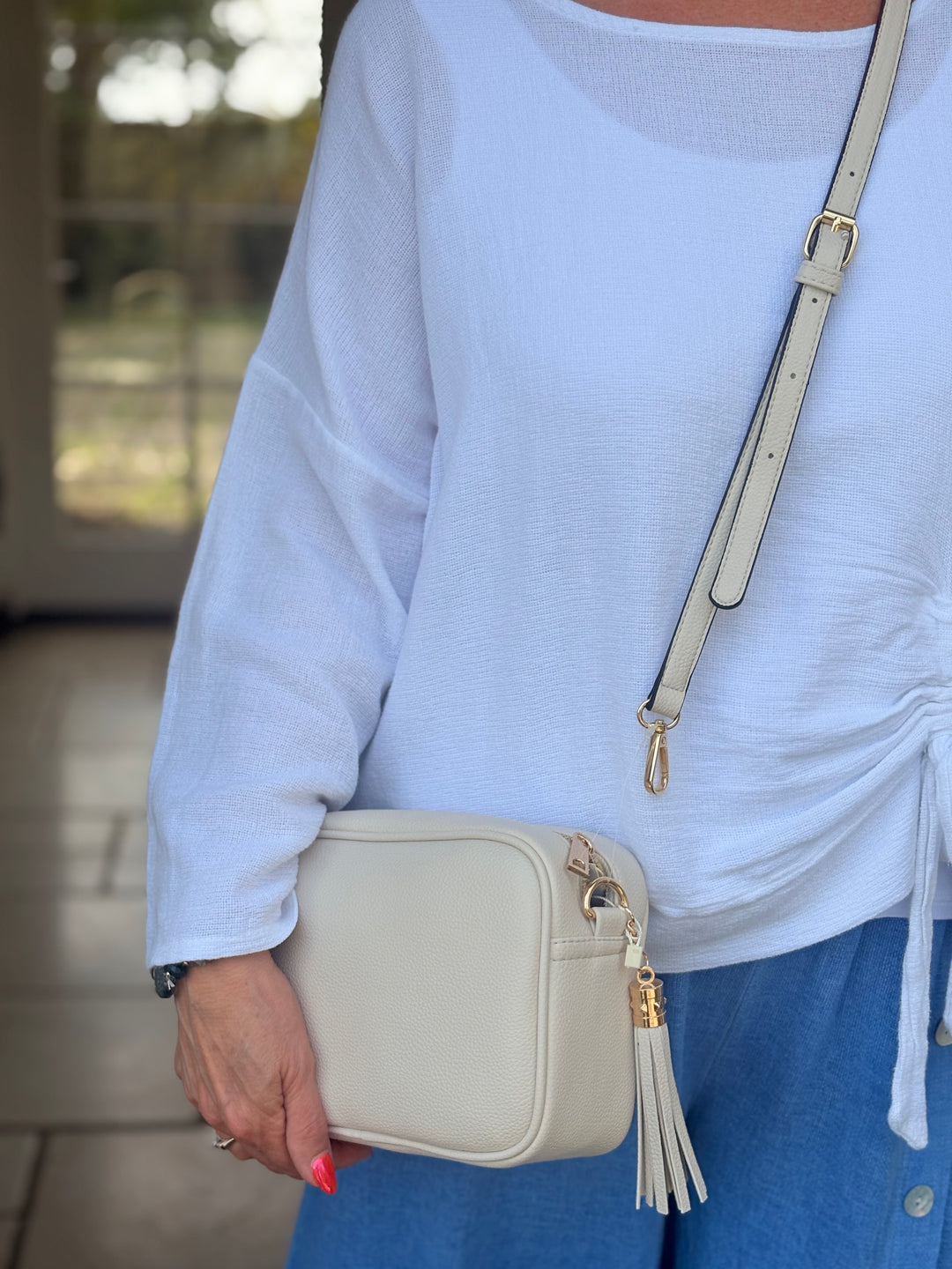 Faux Leather Cross Body Bag | Cream