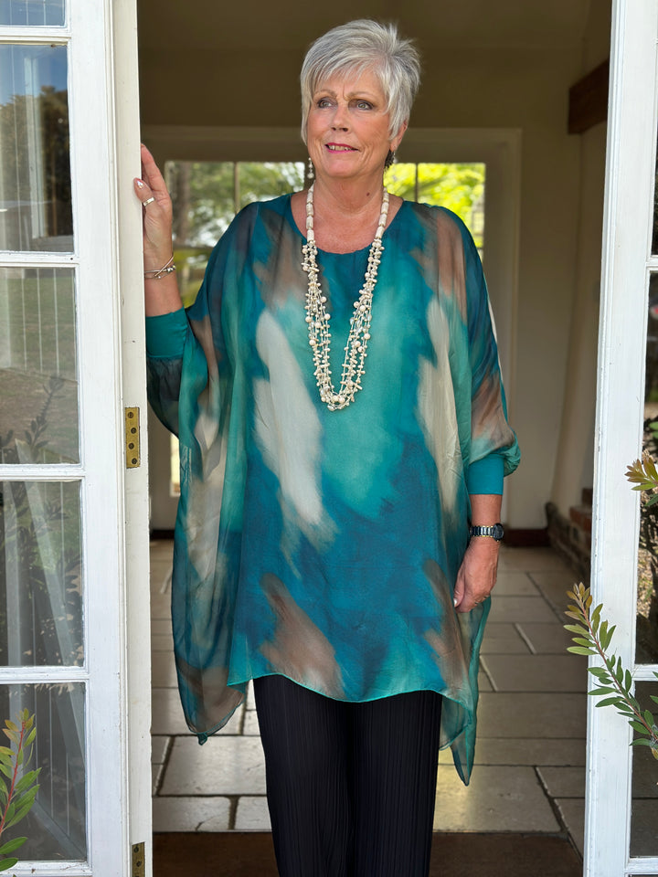 Bella Watercolour Silk Blouse | Aqua