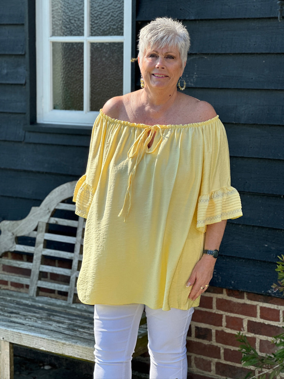 Ruffle Sleeve Tunic Top | Lemon