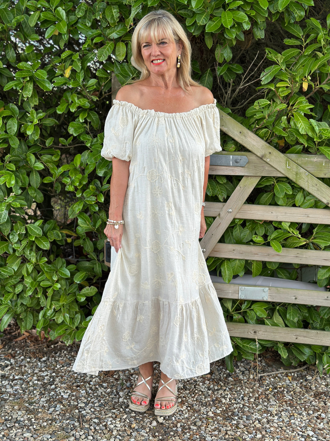Embroidery Floral Midi Dress | Stone Mandy's Heaven Embroidery Floral Midi Dress | Stone Mandy's Heaven