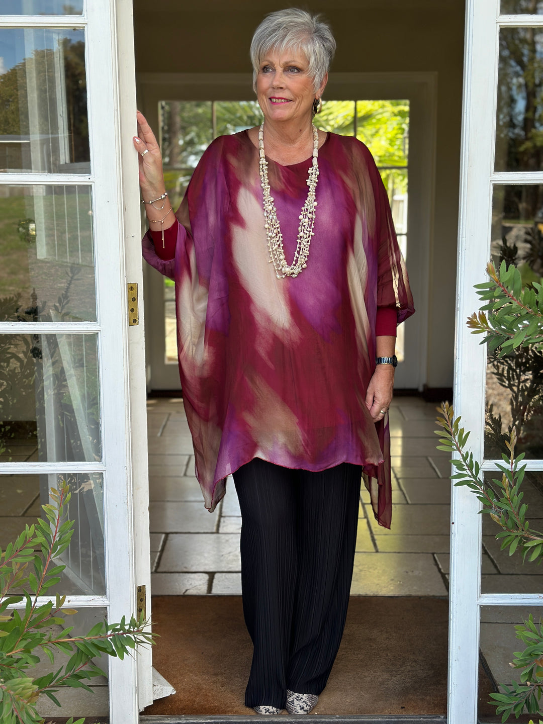 Bella Watercolour Silk Blouse | Magenta