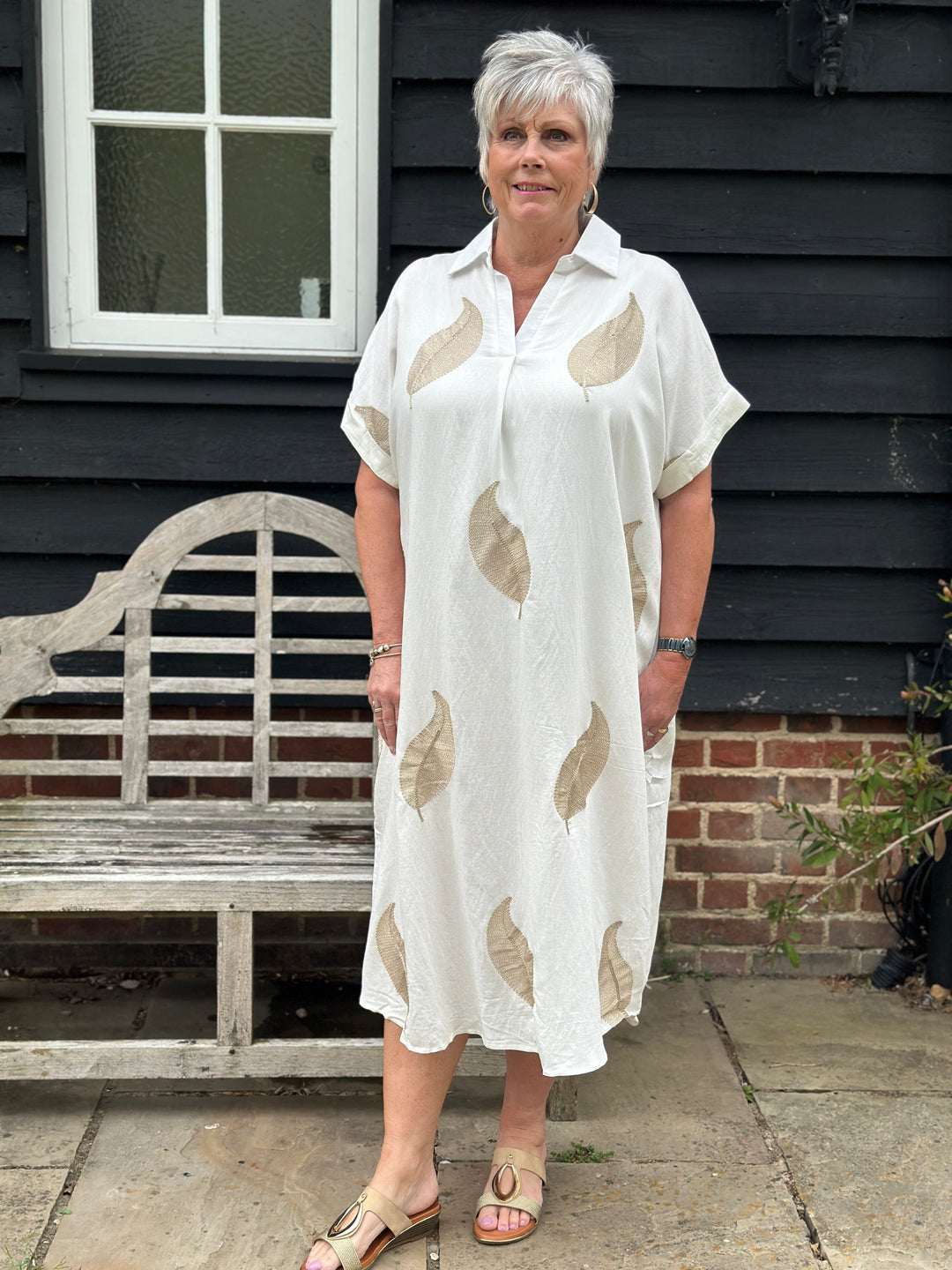 Shimmer Leaf Tunic Dress | White