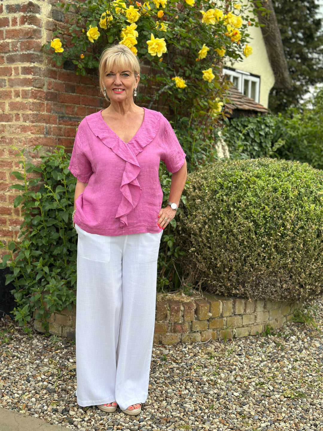 Linen Frill Top | Raspberry