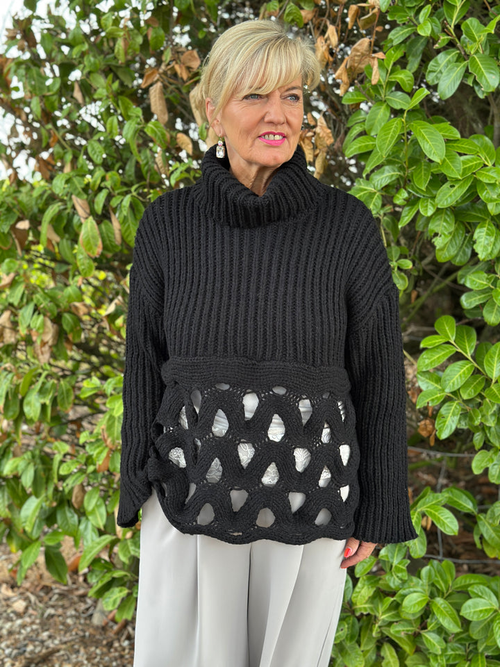 Loop Detail Roll Neck Chunky Knit - Malissa J | Black
