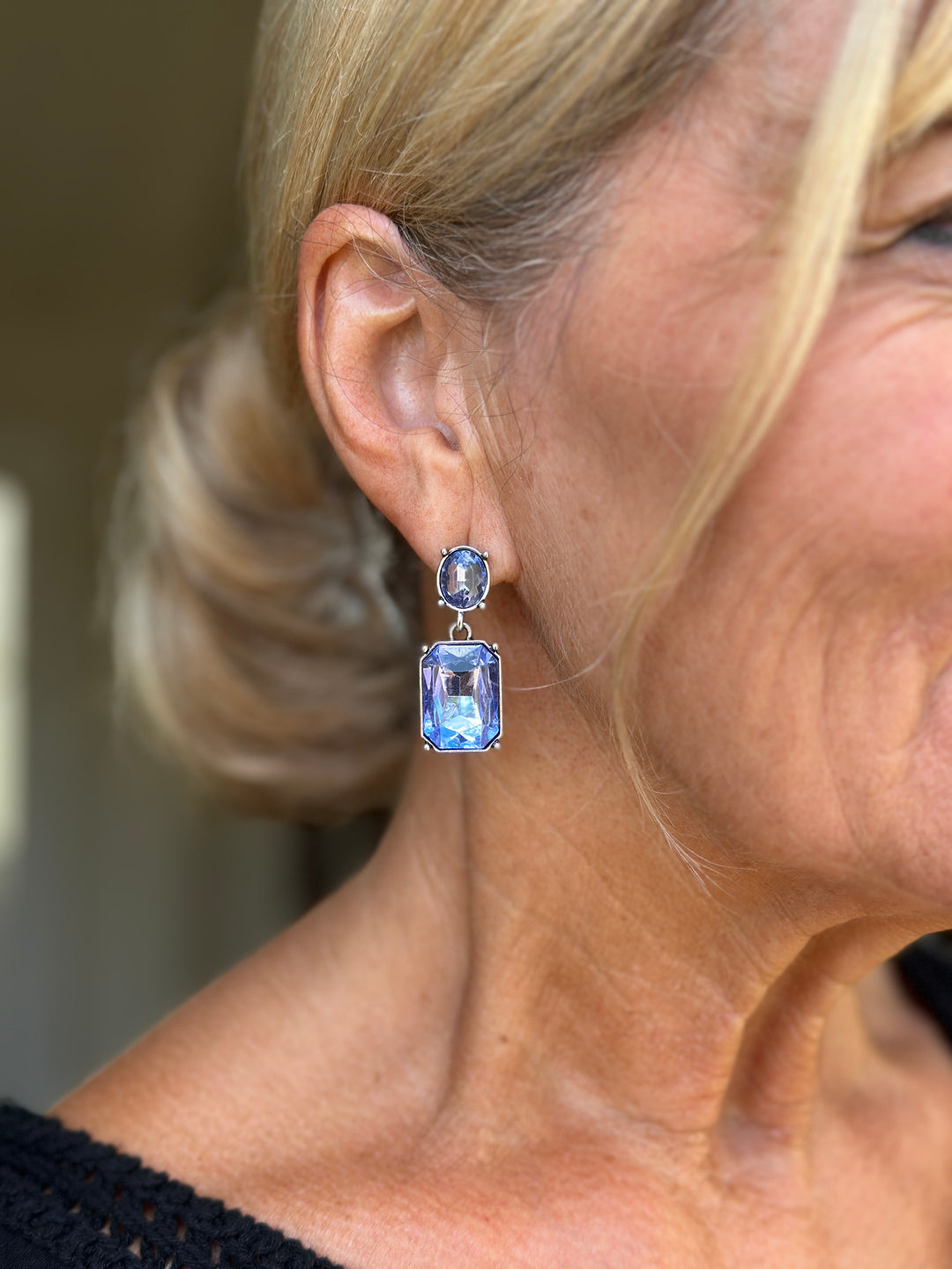 Oval & Square Gem Earrings | Denim Blue
