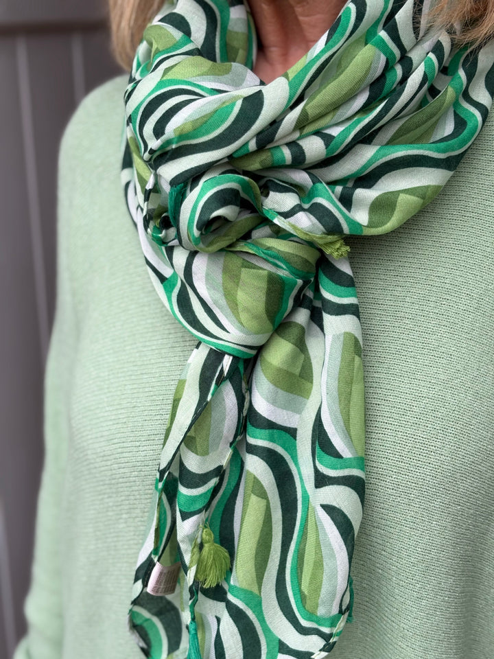 Summer Print With Tassels Scarf | Green