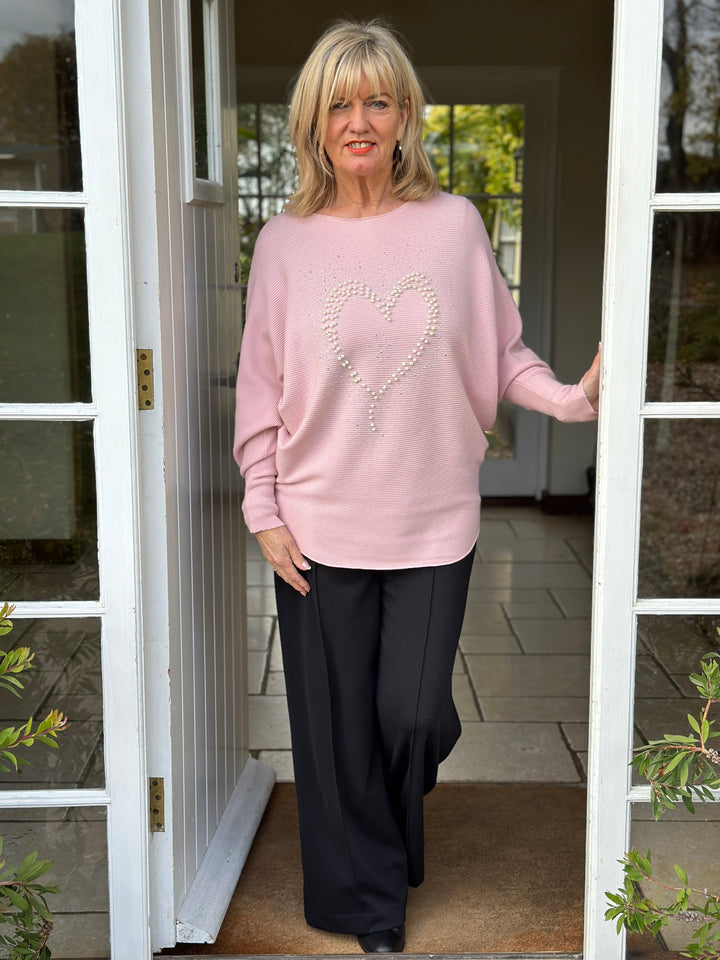 Pearl Heart Batwing Jumper | Soft Pink