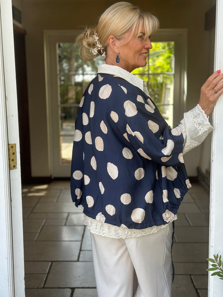 Polka Dot Zip Jacket | Navy