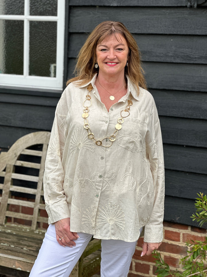 Linen Garden Design Shirt | Sand - Mandy's Heaven 