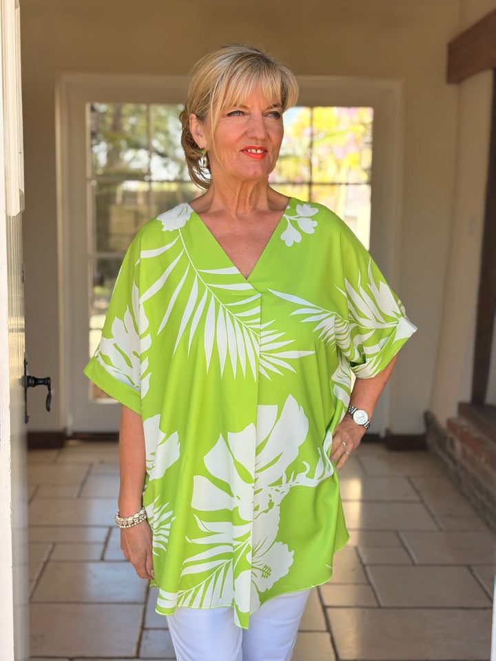 Tropical Print Tunic Top | Lime Green