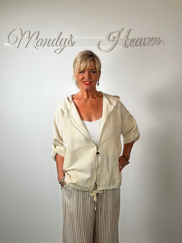 Crochet Floral Hooded Jacket | Natural