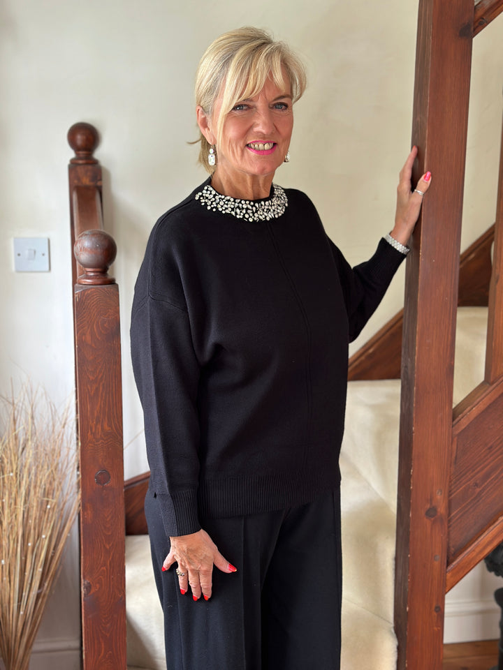 Embellished Neckline Jumper - Malissa J | Black