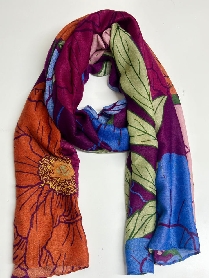 Peonies Scarf | Maroon