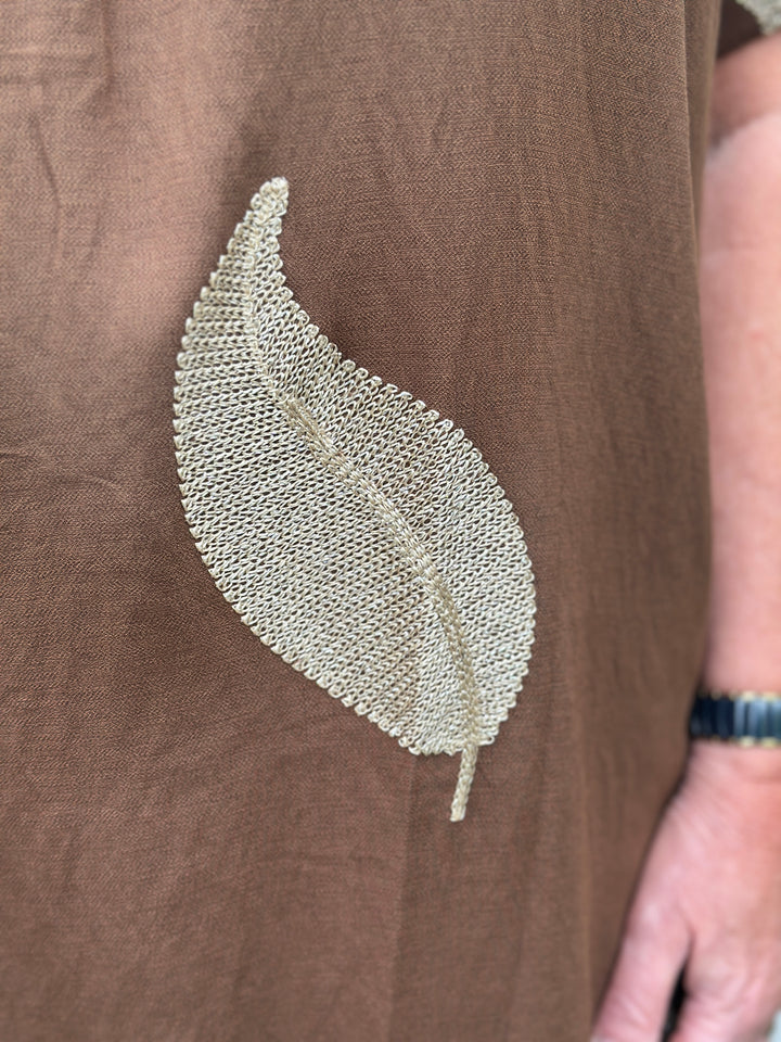 Shimmer Leaf Tunic Dress | Chocolate