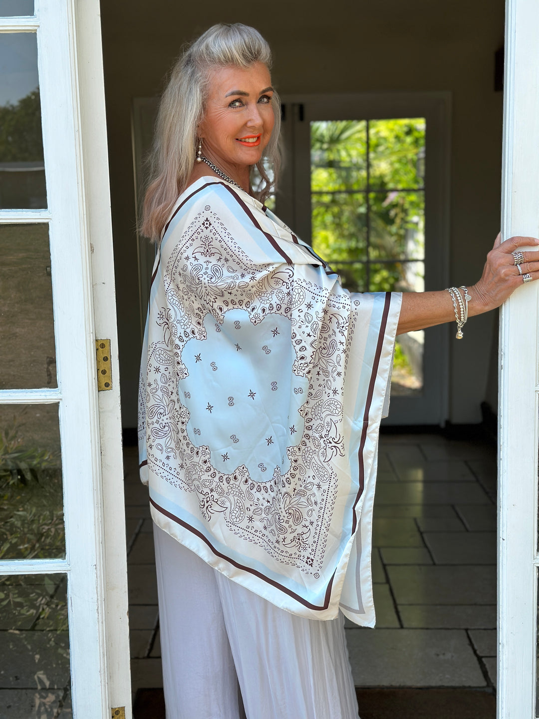Paisley Kaftan Top | Ivory & Blue