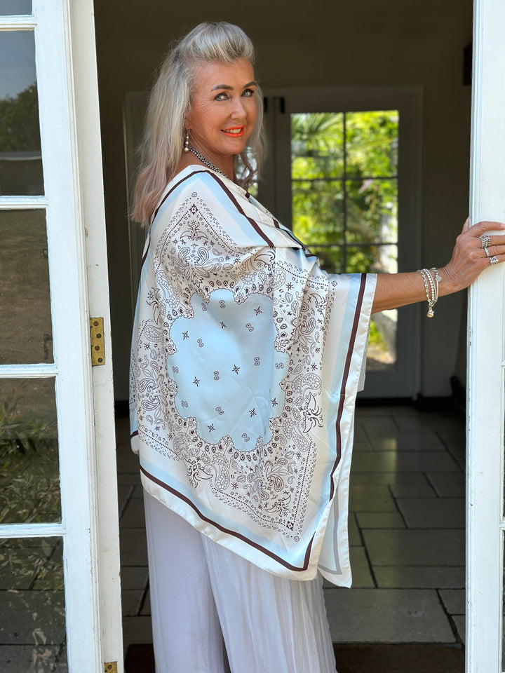 Paisley Kaftan Top | Ivory & Blue