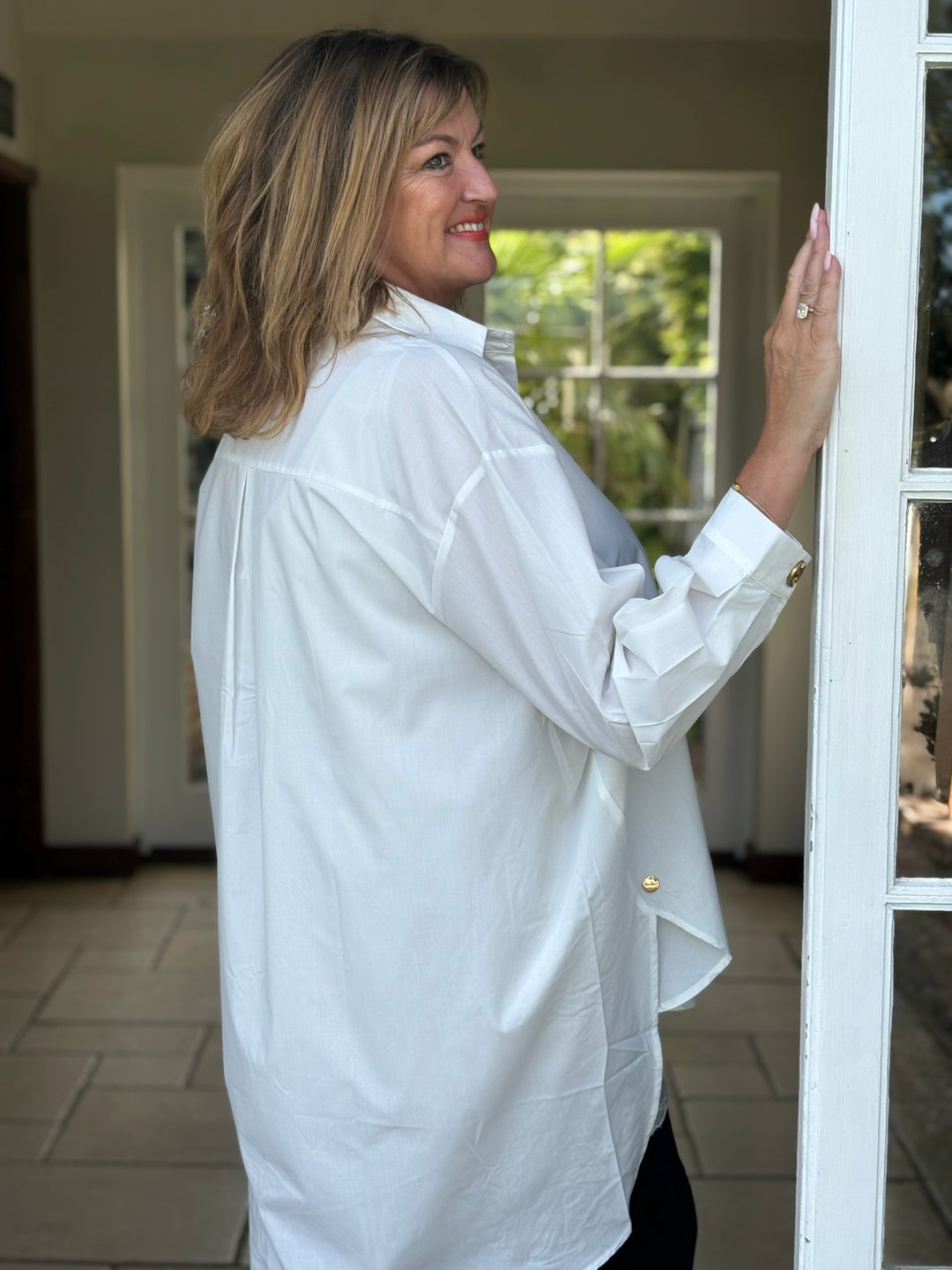 Gold Button Oversized Shirt - Malissa J | White