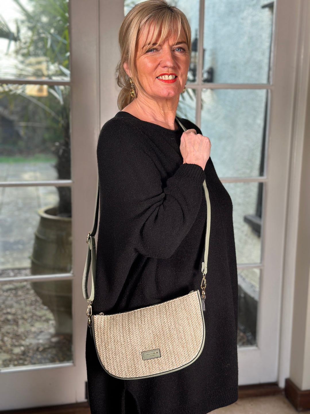 David Jones Woven Baguette Bag Sage - Main Image