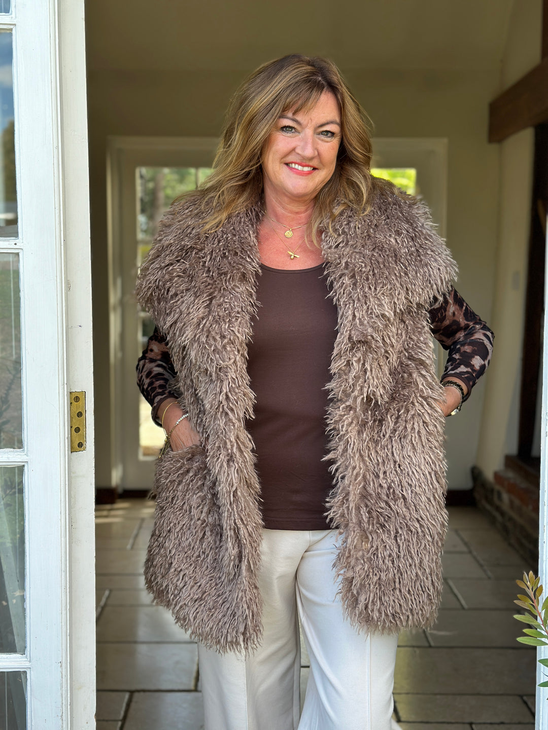 Shaggy Faux Fur Gilet - Malissa J | Taupe