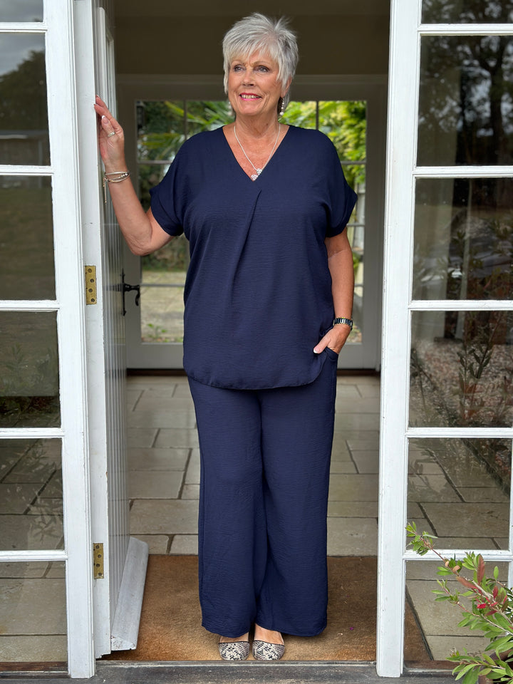 Pleat Neckline Two Piece Co-ord | Navy