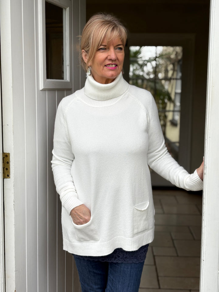 Pocket Roll Neck Jumper | Cream