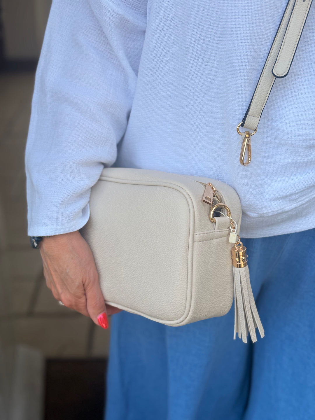 Faux Leather Cross Body Bag | Cream