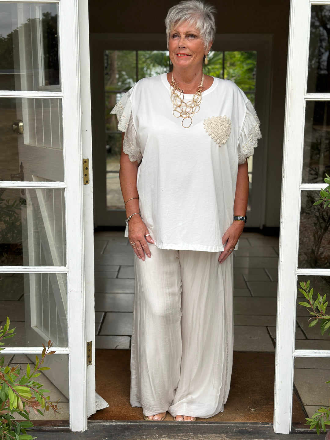 Crochet Heart Ruffle Tee | Ivory