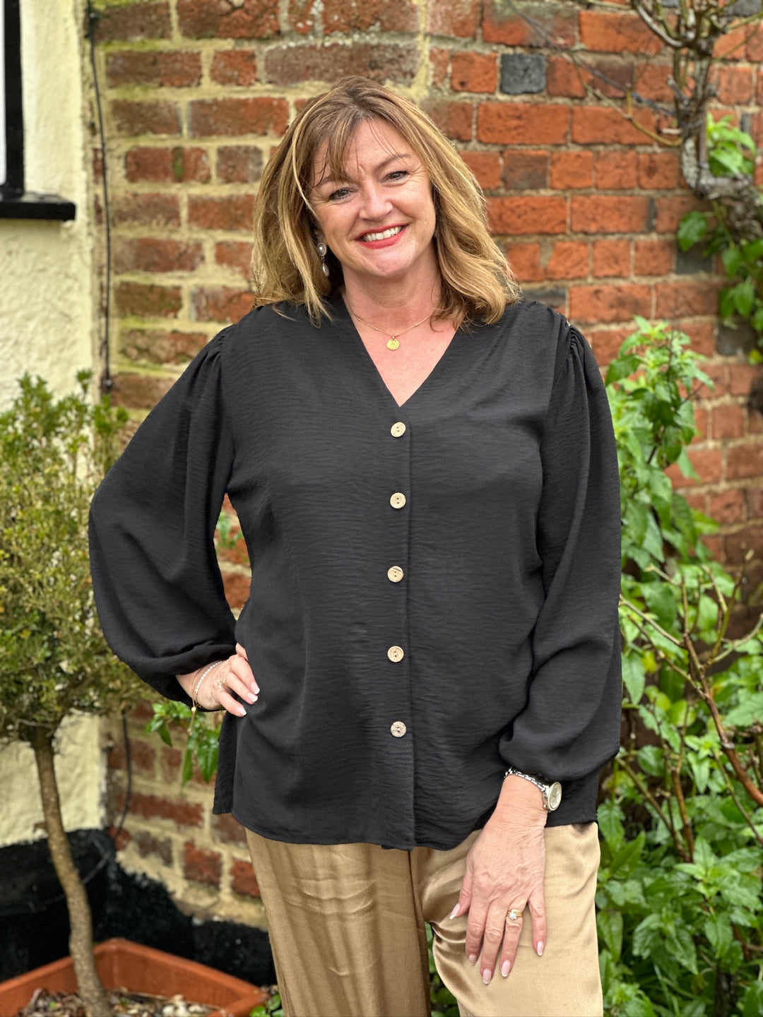 Button Detail Blouse | Black - Mandy's Heaven 