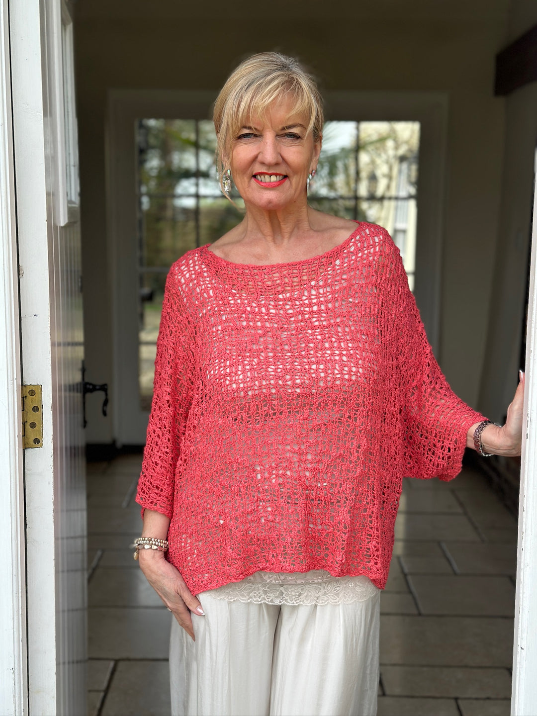 Net Edgy Crochet Top | Coral